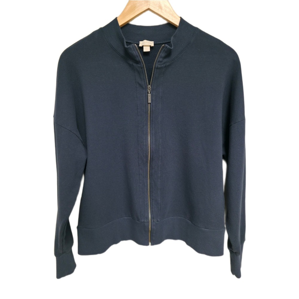 Hanro Full Zip Sweatshirt Womens S Navy Blue Organic Cotton Quiet Luxury EUC